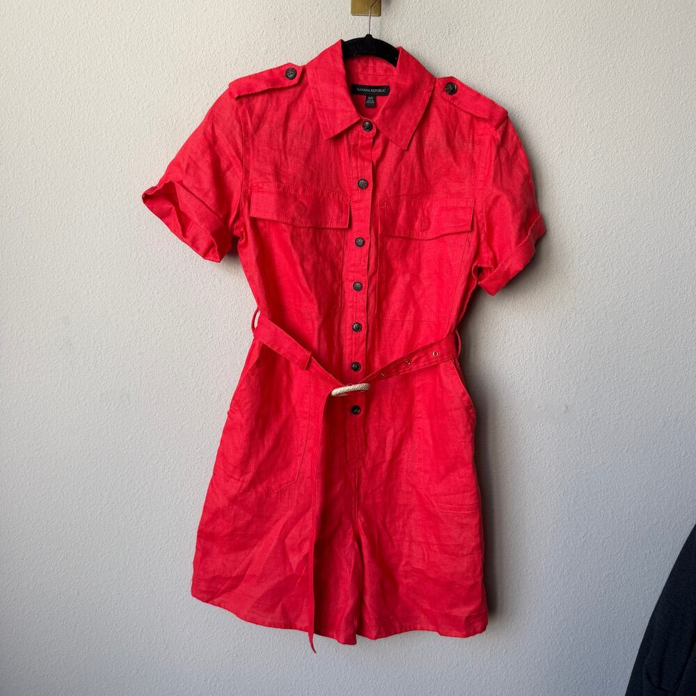 Banana Republic Red Linen Belted Safari Romper Size XXS - Picture 3 of 8
